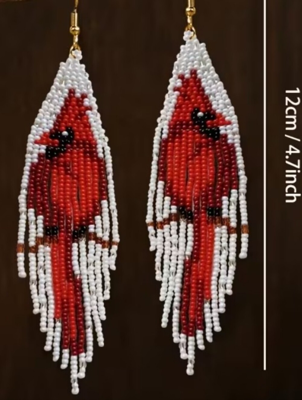 Handmade Red Cardinal Beaded Earrings - Picture 5 of 5